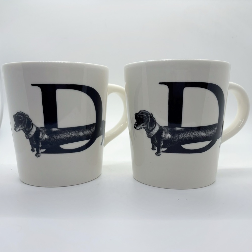 Williams Sonoma Set of 2 Rory Dobner Diamond Dog Dachshund Collectable Mugs